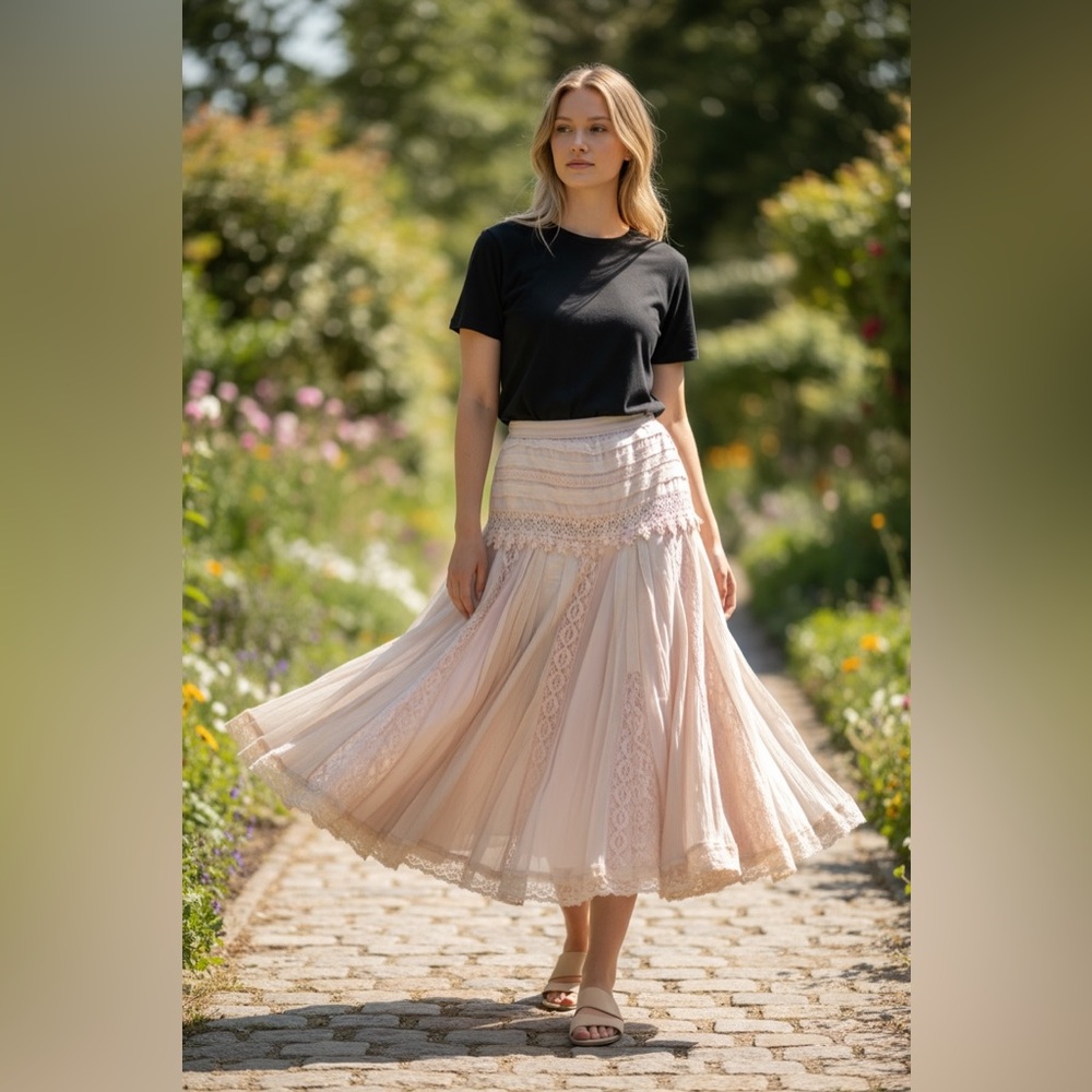 Bohemian maxi skirt - beige color- size M